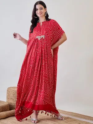 Red Pure Silk Freesize Bandhani Kaftan