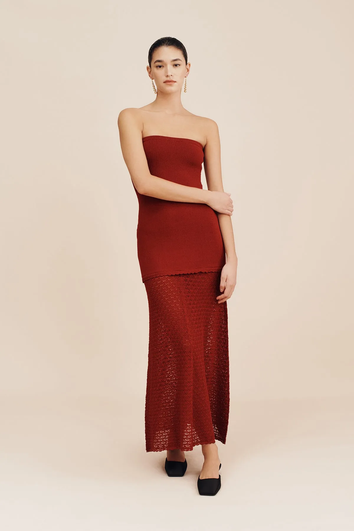 ROMY STRAPLESS DRESS - CHILLI