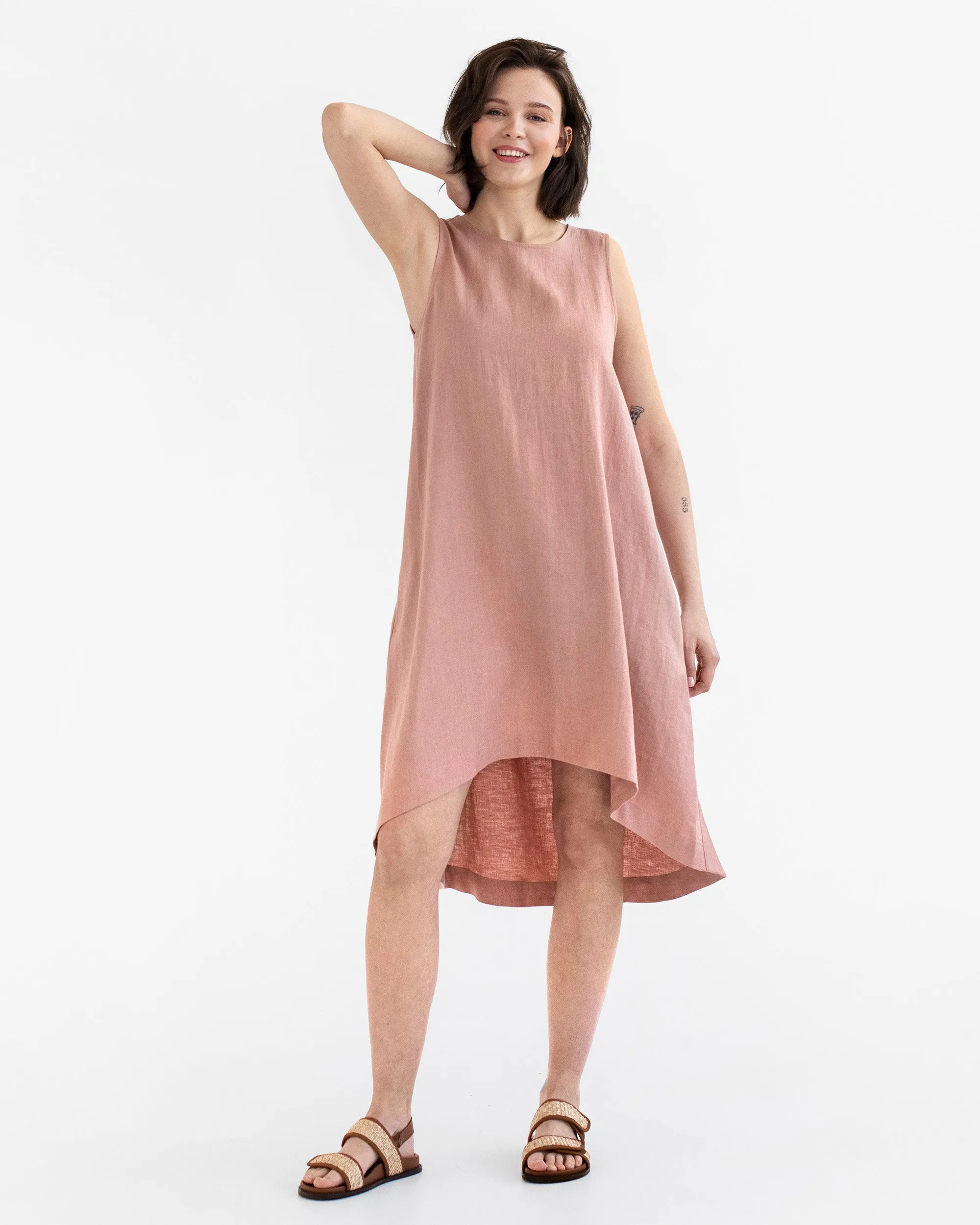 Royal TOSCANA linen dress in Ash rose