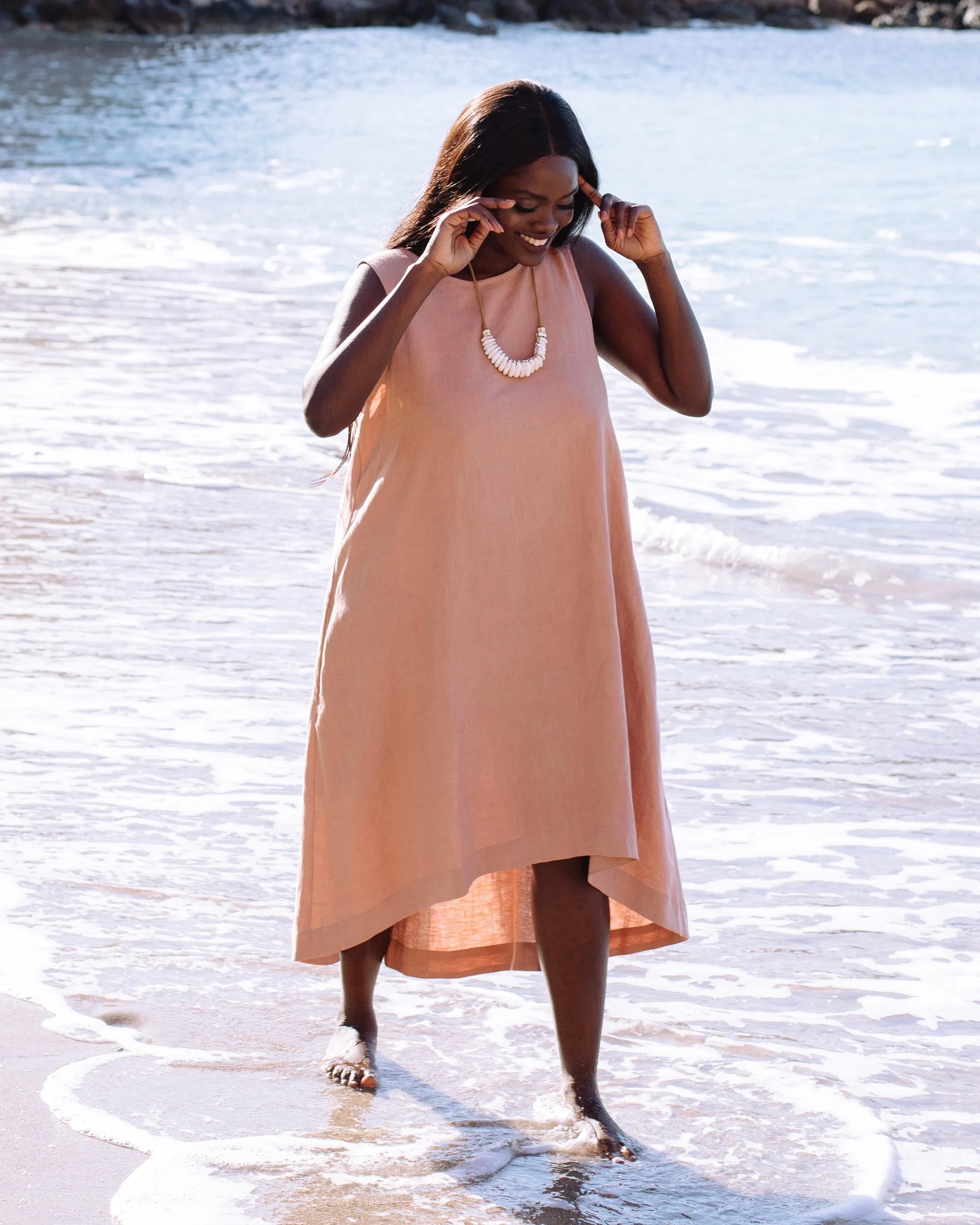 Royal TOSCANA linen dress in Ash rose
