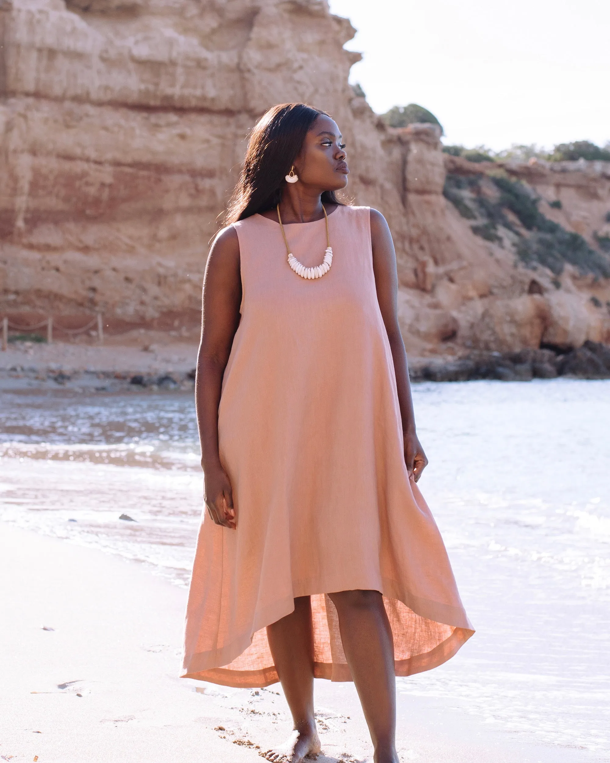 Royal TOSCANA linen dress in Ash rose
