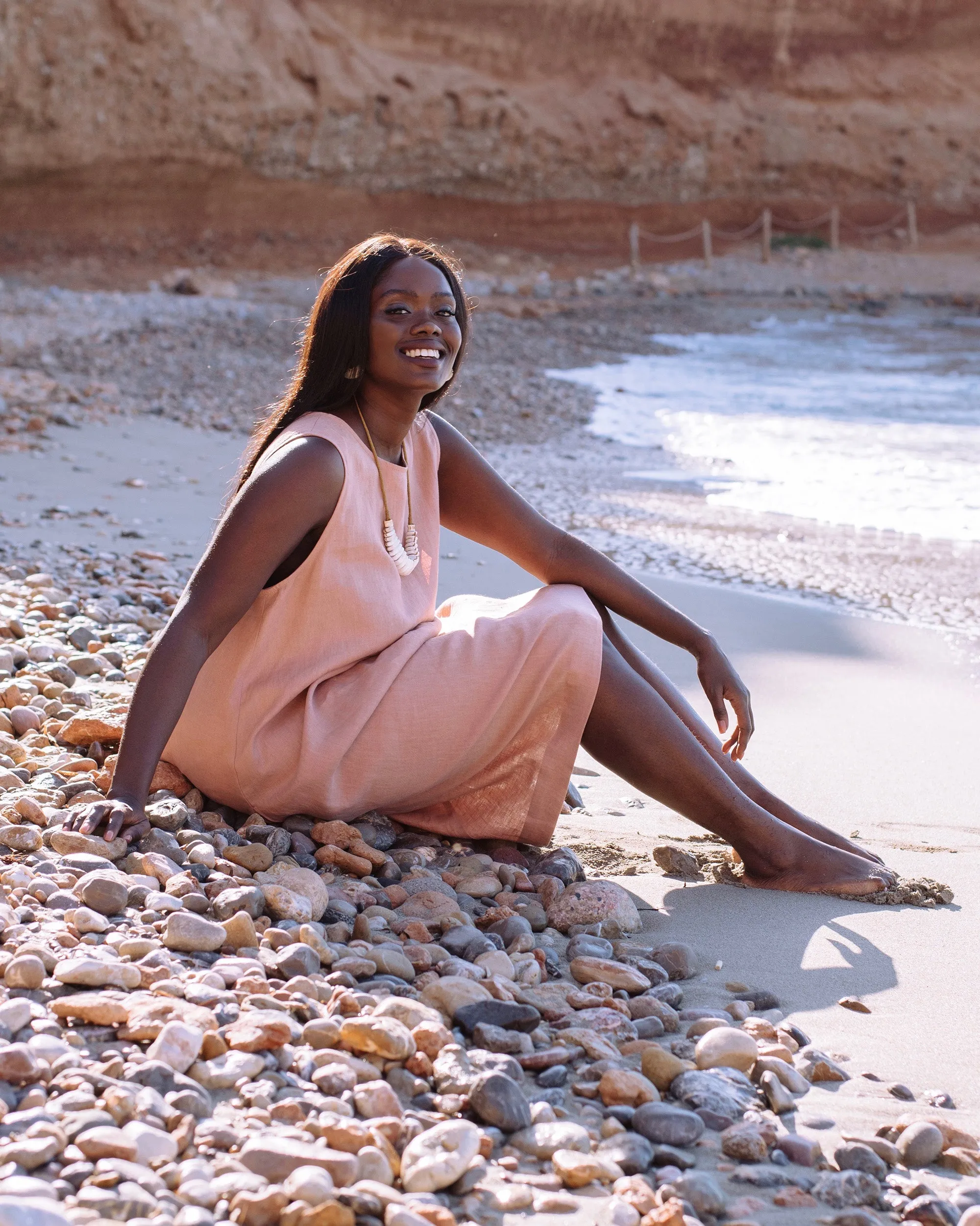 Royal TOSCANA linen dress in Ash rose