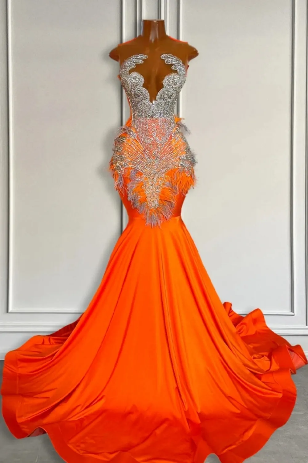 Sexy Sleeveless Jewel Neck Satin Mermaid Prom Dresses with Sweep Train