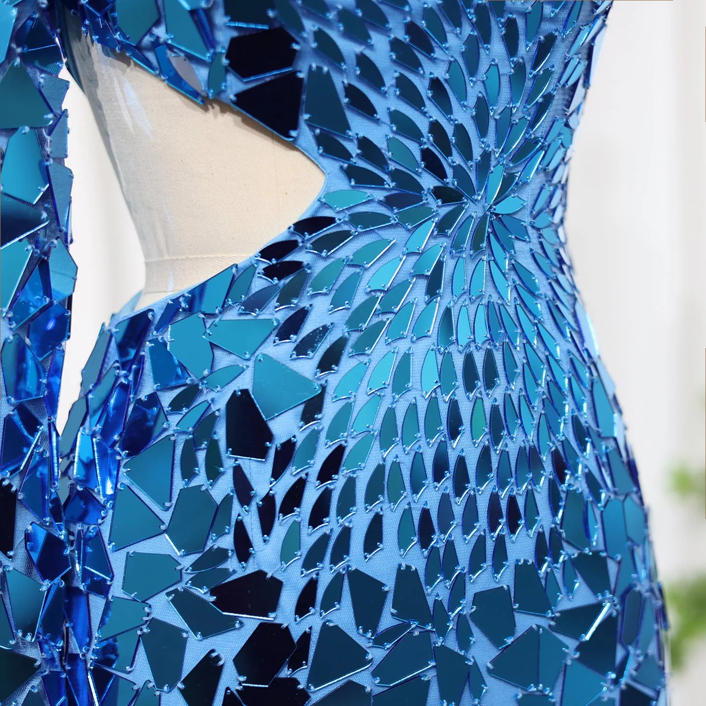 Sharon Said Turquoise Blue Short Mini Cocktail Party Dresses for Women Birthday Wedding Luxury Sequin Evening Club Gowns SS015