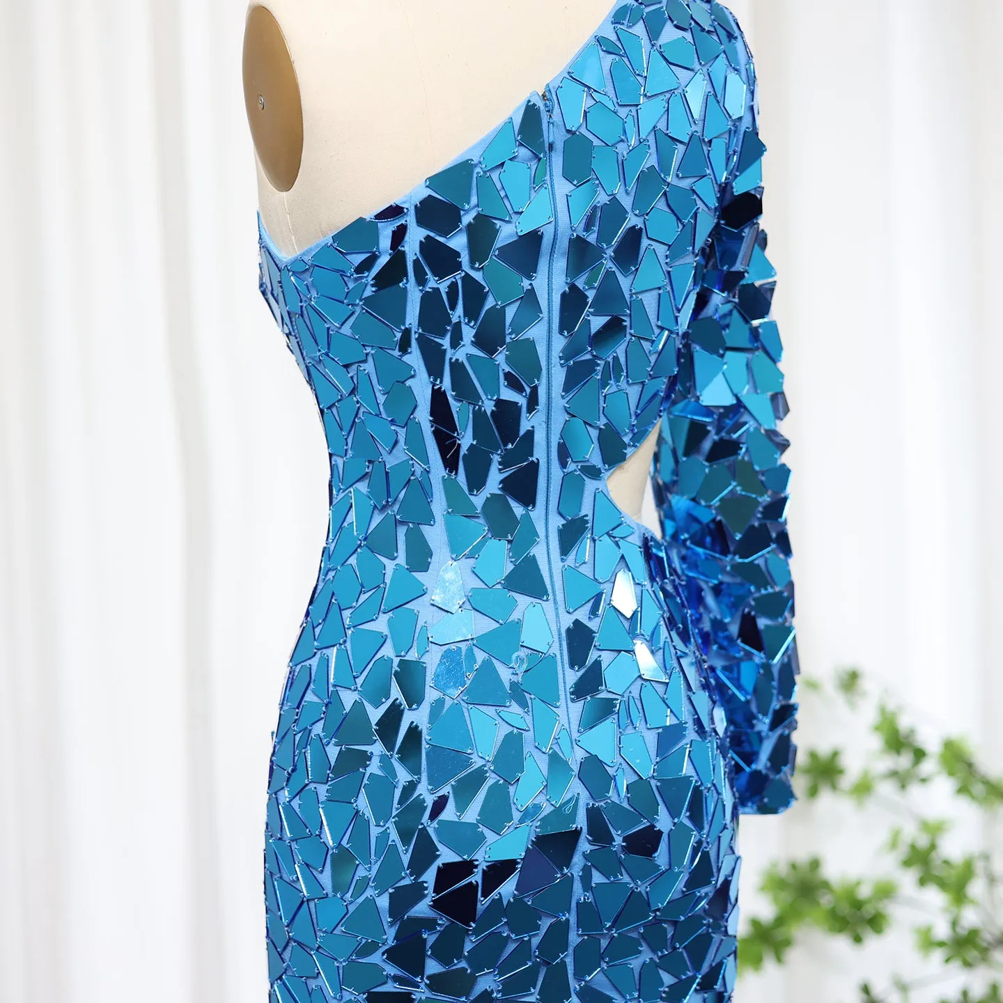 Sharon Said Turquoise Blue Short Mini Cocktail Party Dresses for Women Birthday Wedding Luxury Sequin Evening Club Gowns SS015