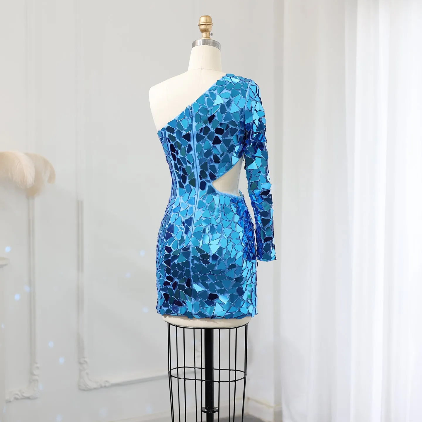 Sharon Said Turquoise Blue Short Mini Cocktail Party Dresses for Women Birthday Wedding Luxury Sequin Evening Club Gowns SS015