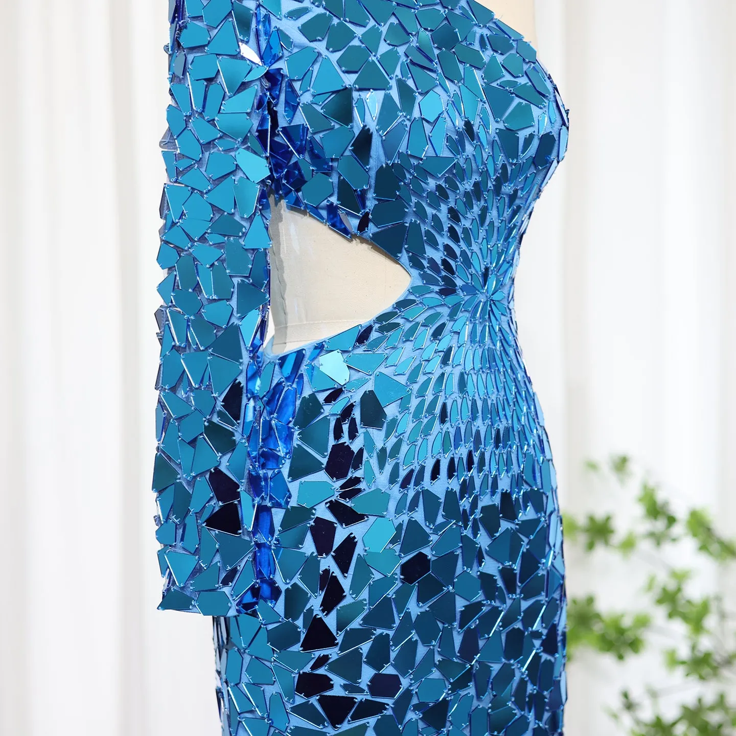 Sharon Said Turquoise Blue Short Mini Cocktail Party Dresses for Women Birthday Wedding Luxury Sequin Evening Club Gowns SS015