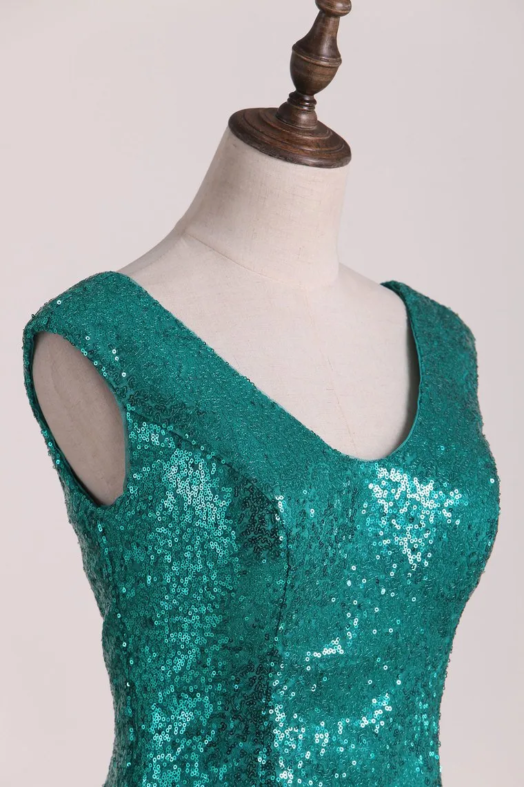 Sheath Bridesmaid Dresses V Neck Sequins Floor Length Detachable