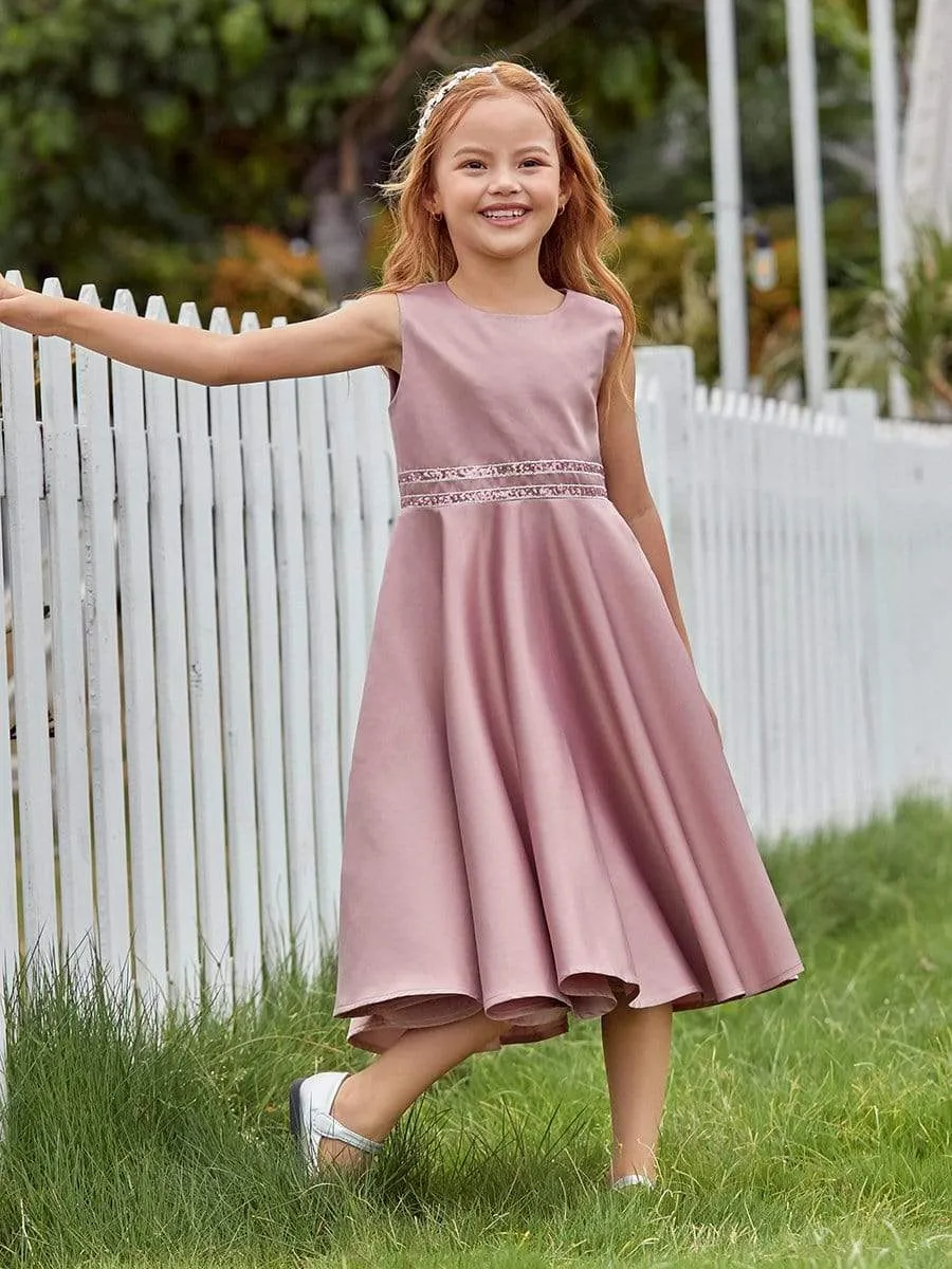 Simple Flower Girl Dresses for Wedding with Round Neck