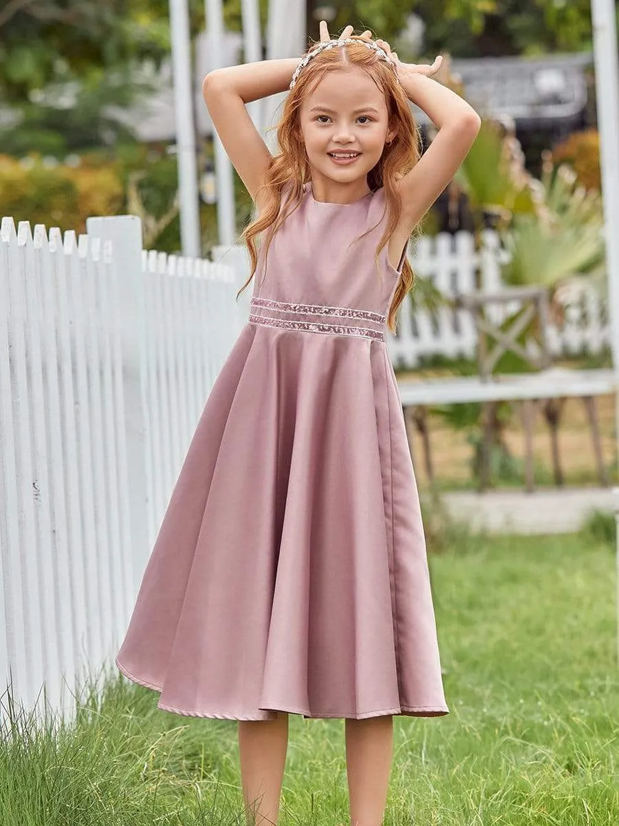 Simple Flower Girl Dresses for Wedding with Round Neck