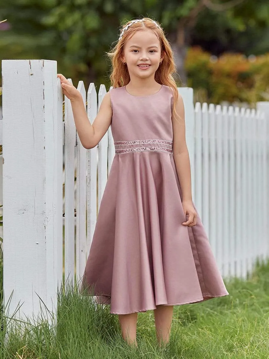 Simple Flower Girl Dresses for Wedding with Round Neck