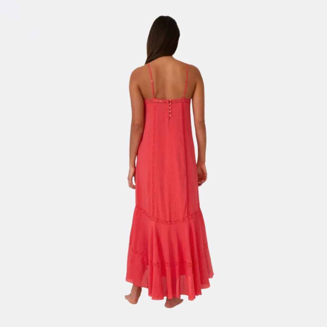 Sleeveless High-Low Lace Maxi Dress (Hibiscus)