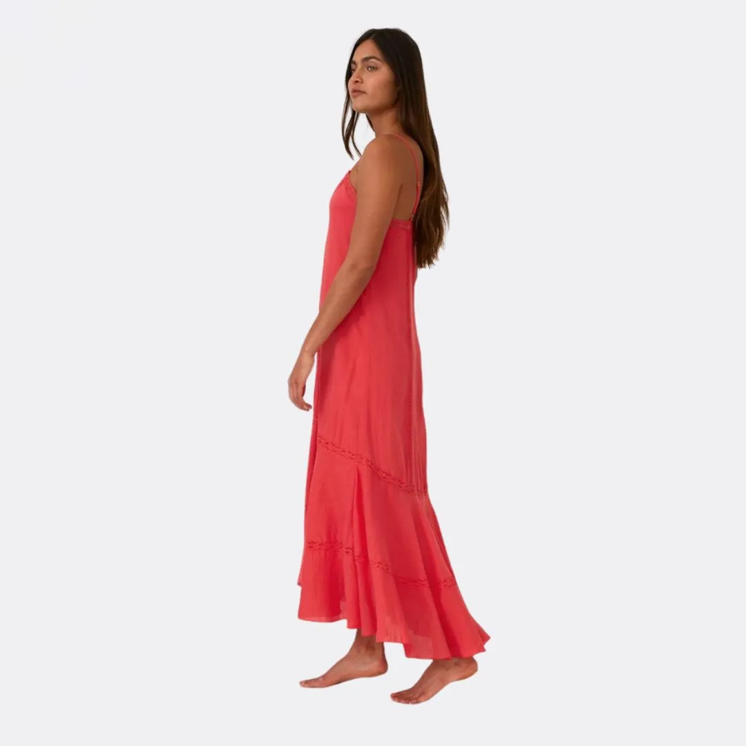 Sleeveless High-Low Lace Maxi Dress (Hibiscus)