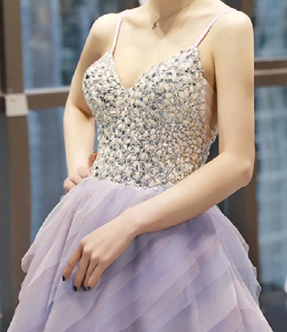 Spaghetti Straps Ombre Ruffles Long Evening Prom Dresses, Evening Party Prom Dresses, 12241