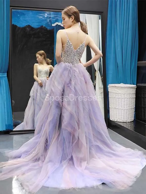 Spaghetti Straps Ombre Ruffles Long Evening Prom Dresses, Evening Party Prom Dresses, 12241