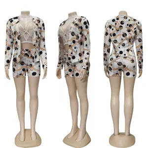 Stylish Chain Design Jacket and Shorts Set for Women