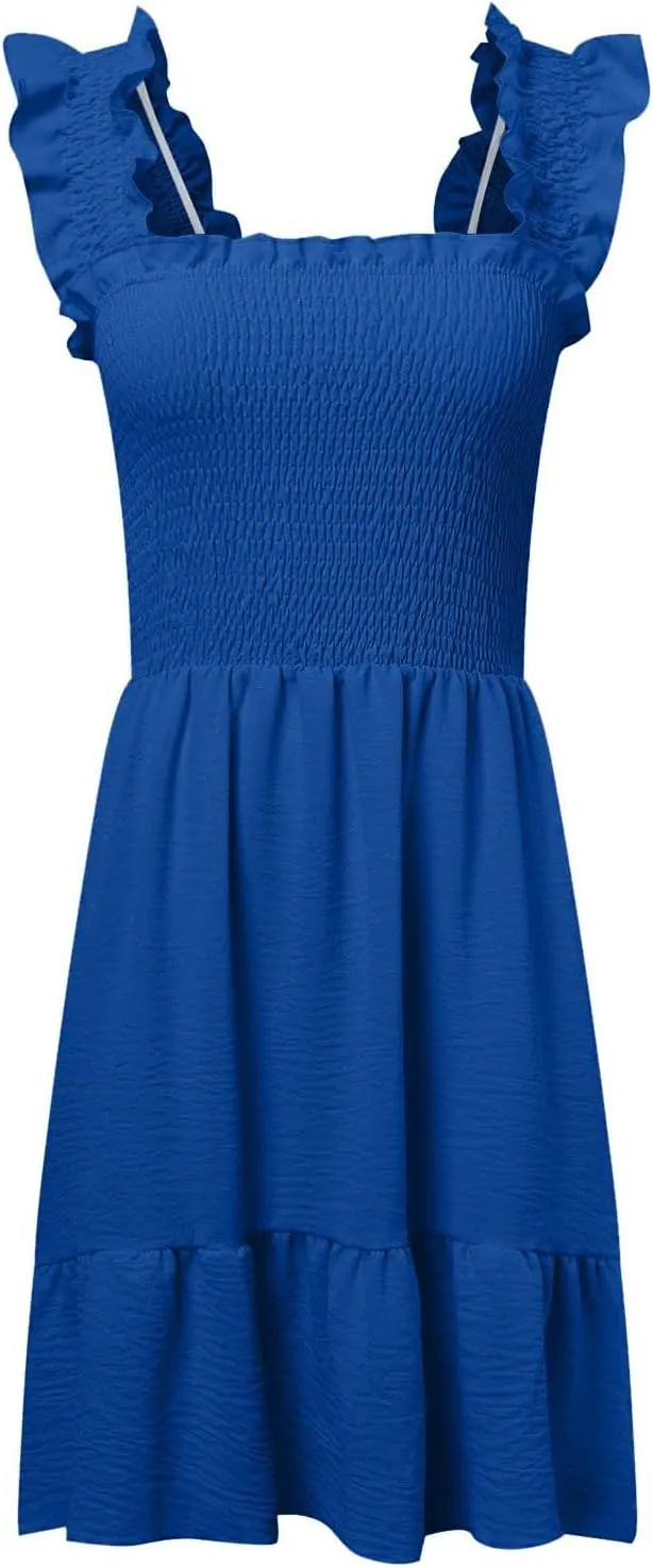 Summer Babydoll Dresses for Women 2025 Vacation Cute Ruffle Cap Sleeve V-Neck Flowy Swing Mini Dress Sundress