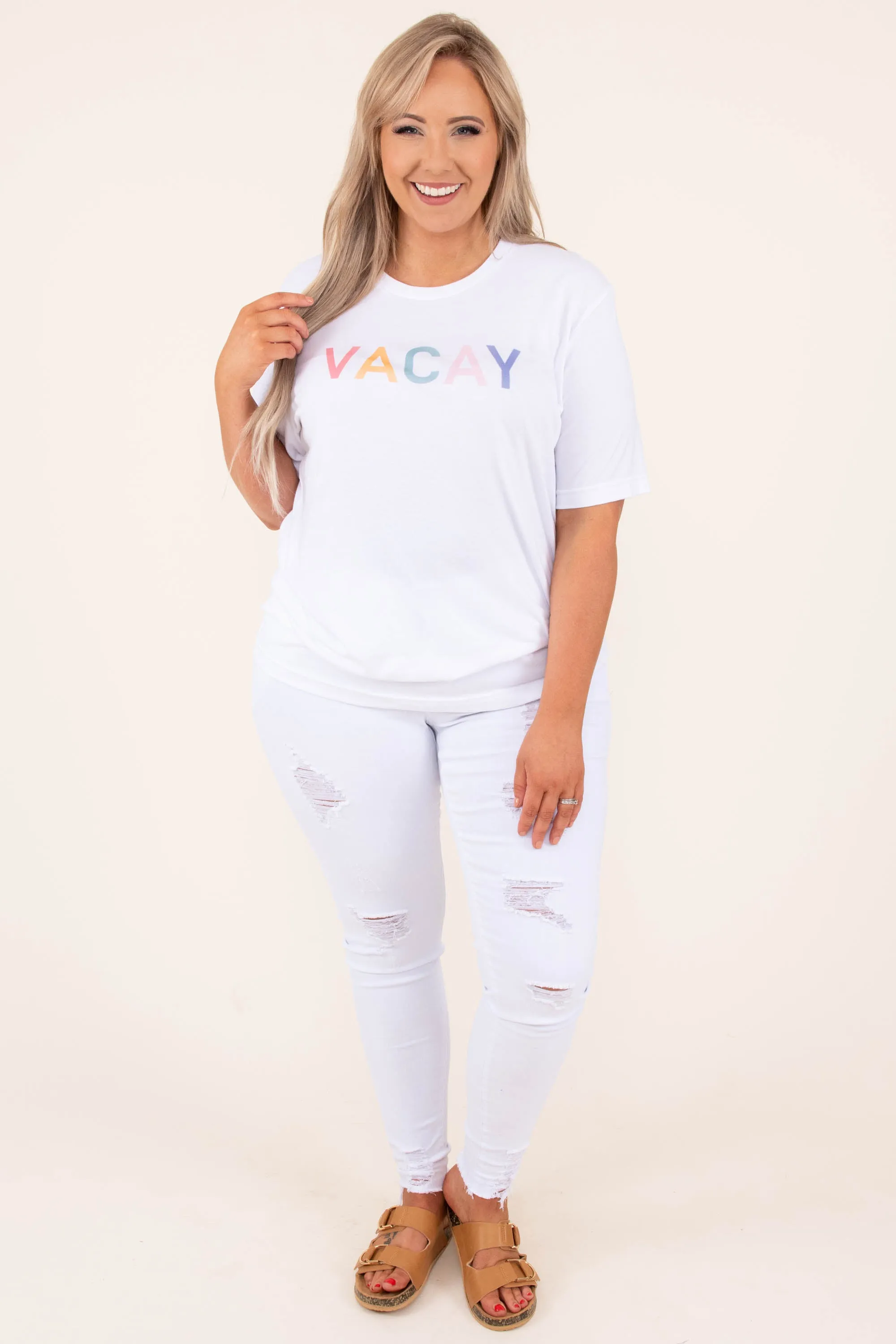 Summer Vacay Tee, White-Pink