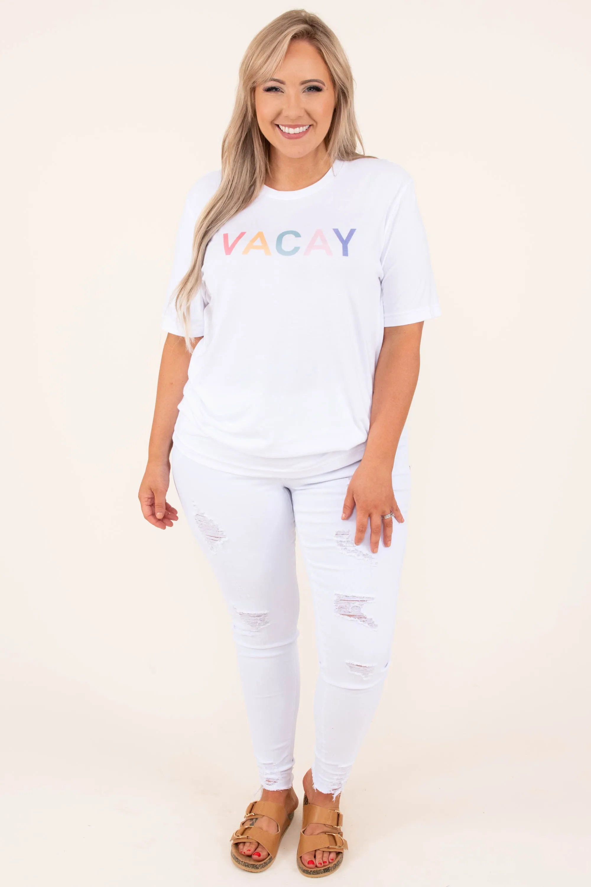 Summer Vacay Tee, White-Pink