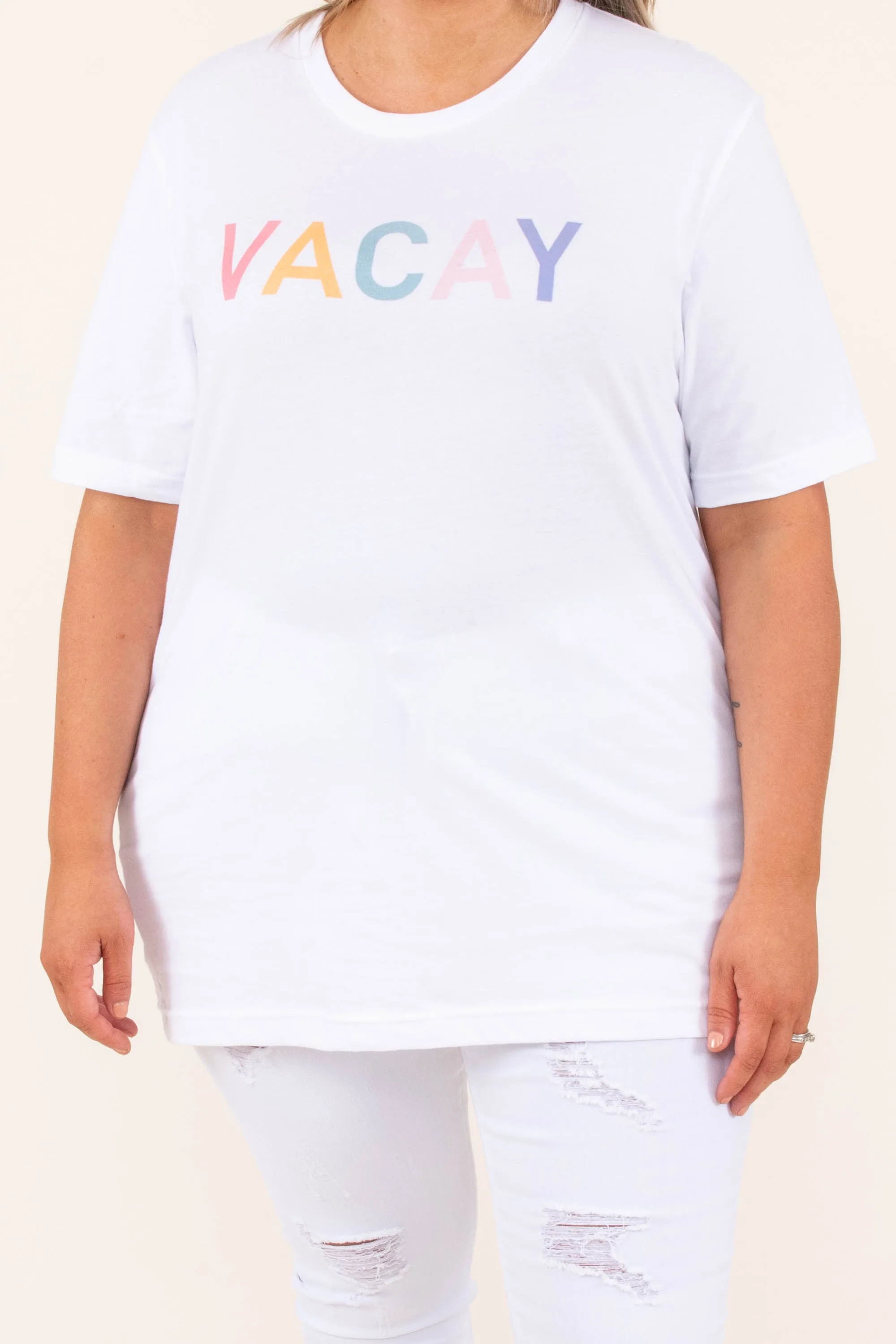 Summer Vacay Tee, White-Pink