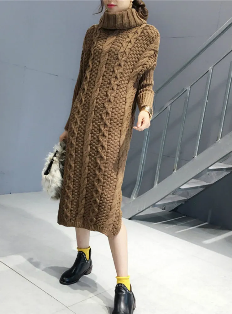 TastyHottie - Knitted Dress Turtleneck Long Sleeve Women Warm Long Sweater Dress