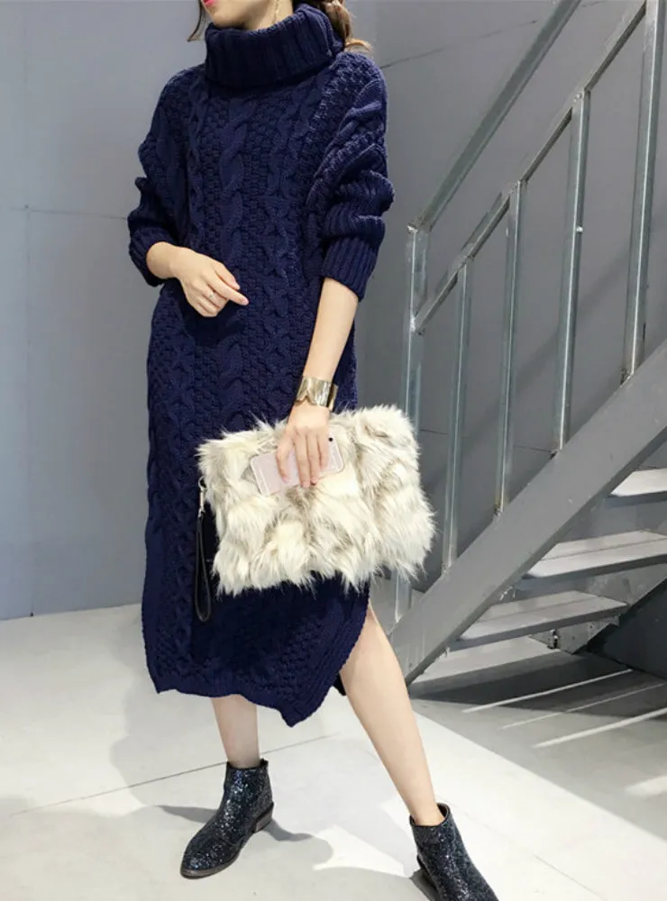 TastyHottie - Knitted Dress Turtleneck Long Sleeve Women Warm Long Sweater Dress