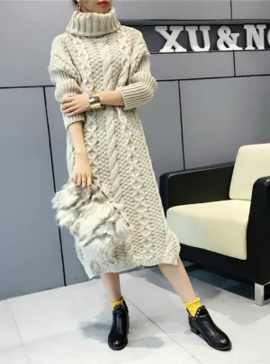 TastyHottie - Knitted Dress Turtleneck Long Sleeve Women Warm Long Sweater Dress