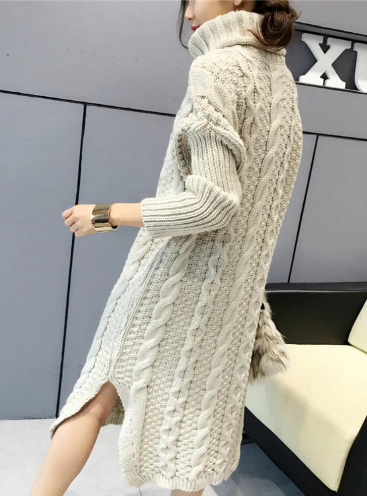 TastyHottie - Knitted Dress Turtleneck Long Sleeve Women Warm Long Sweater Dress
