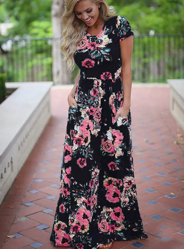 TastyHottie - Short Sleeve O Neck Beach Boho Long Dress Loose Maxi Dress