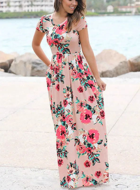 TastyHottie - Short Sleeve O Neck Beach Boho Long Dress Loose Maxi Dress