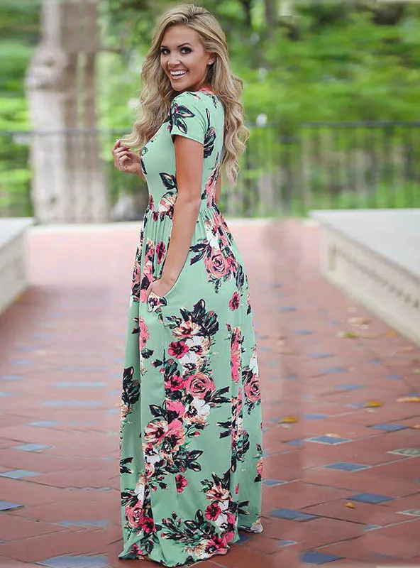 TastyHottie - Short Sleeve O Neck Beach Boho Long Dress Loose Maxi Dress