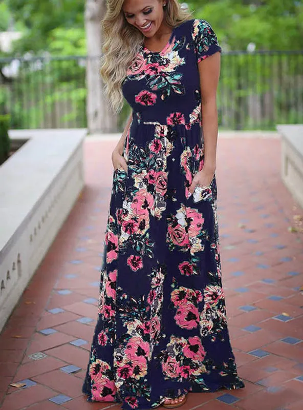 TastyHottie - Short Sleeve O Neck Beach Boho Long Dress Loose Maxi Dress