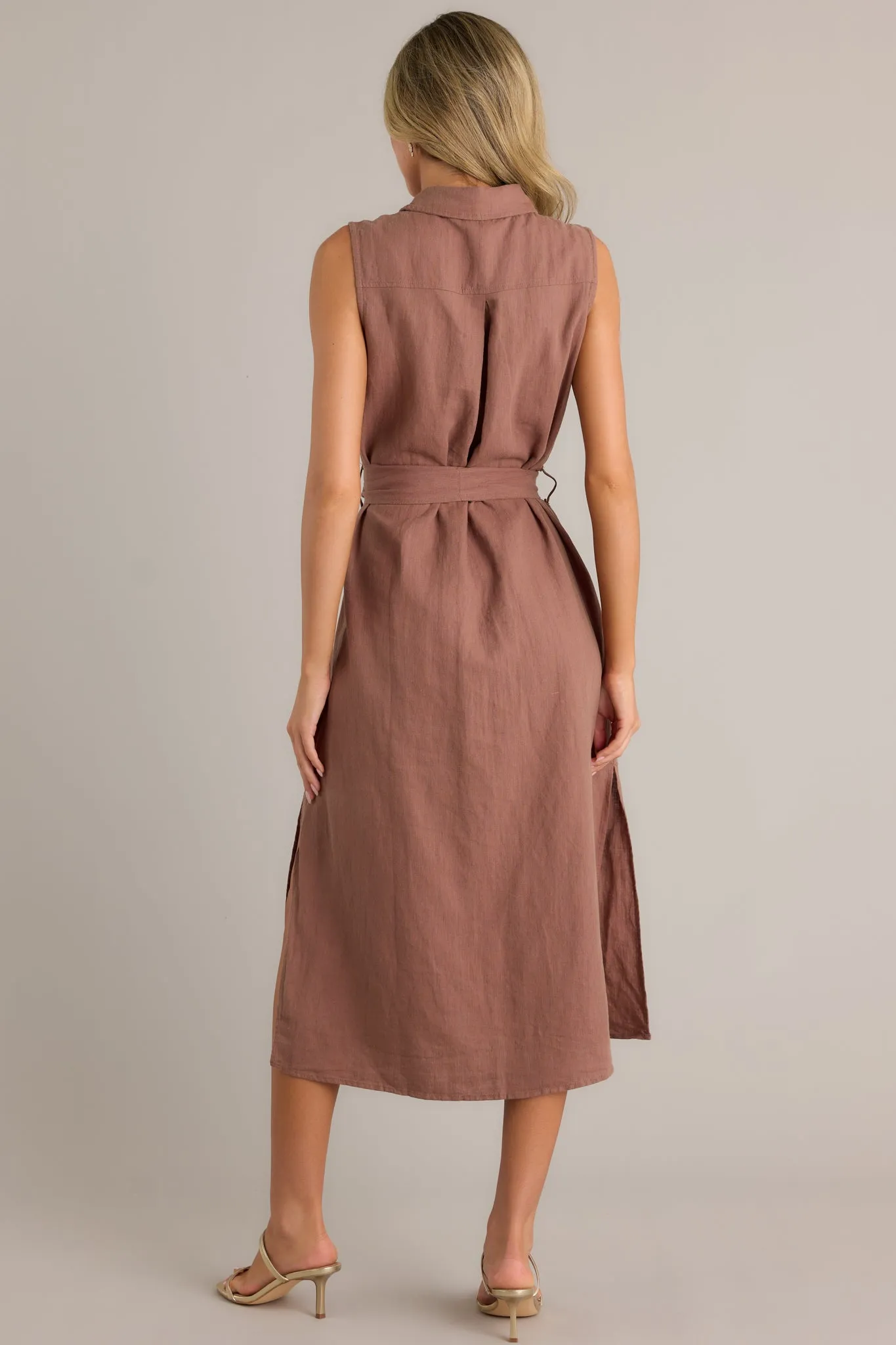 Timeless Grace Brown Tie-Front Midi Dress