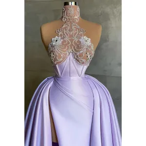 Unique Illusion Neckline Beads Long Formal Evening Gowns