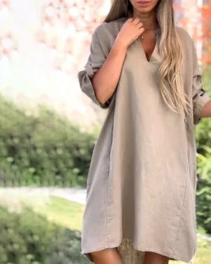 V-neck solid color comfortable casual dress