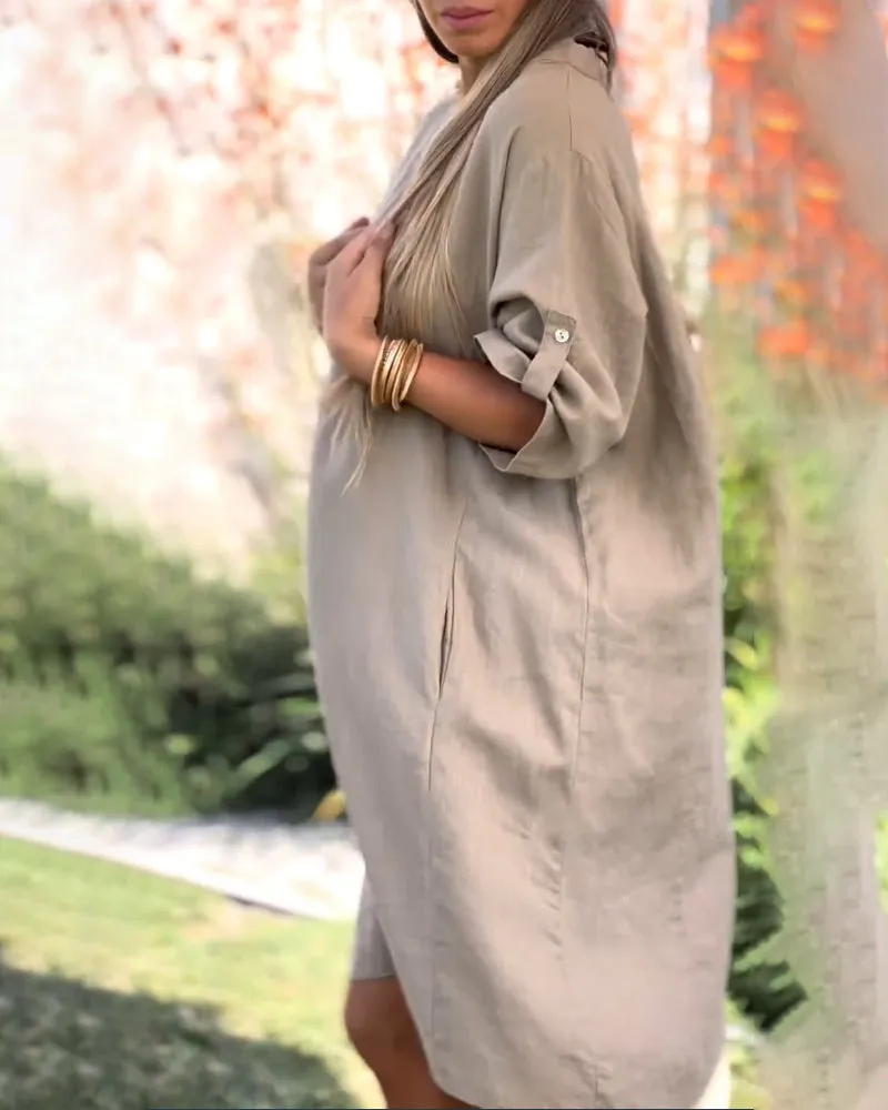 V-neck solid color comfortable casual dress