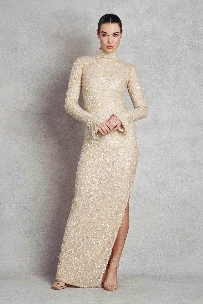 Walking into Light Gown - Nude Sequins