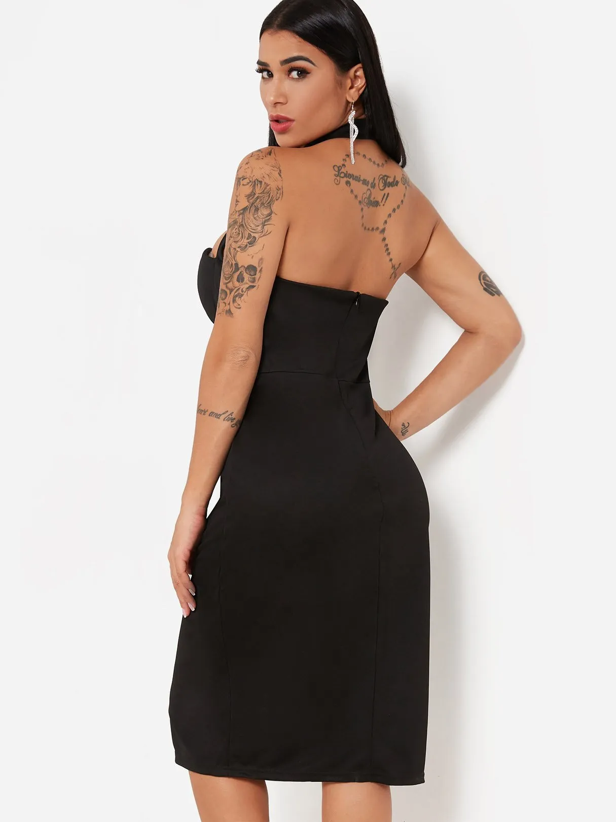 Wholesale Black Halter Sleeveless Backless Slit Hem Sexy Dresses