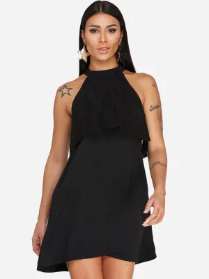 Wholesale Black Halter Sleeveless Lace Tiered Sexy Dress
