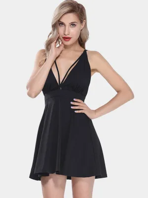 Wholesale Black V-Neck Sleeveless Crossed Front Sexy Dress