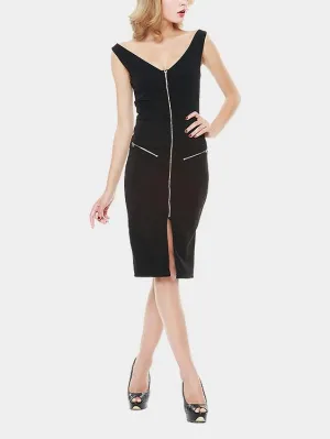 Wholesale Black V-Neck Sleeveless Slit Hem Sexy Dresses