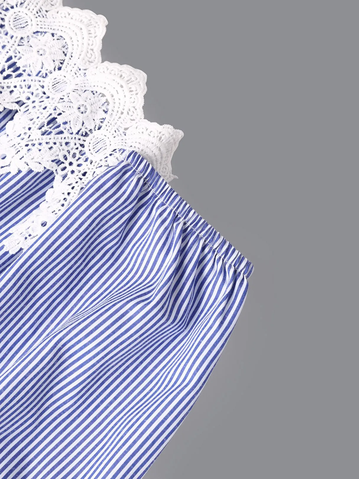 Wholesale Blue 3/4 Sleeve Length Stripe Lace Self-Tie Off The Shoulder Sexy Dress