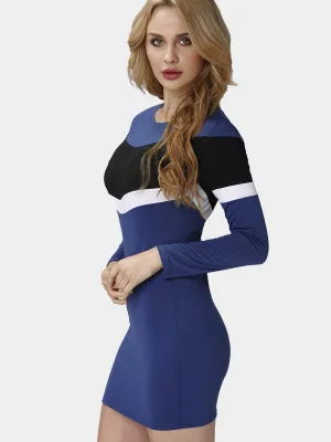 Wholesale Blue Round Neck Long Sleeve Sexy Dresses