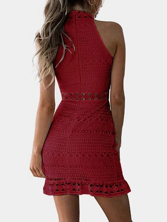 Wholesale Crew Neck Sleeveless Lace Zip Back Cut Out Sexy Dress