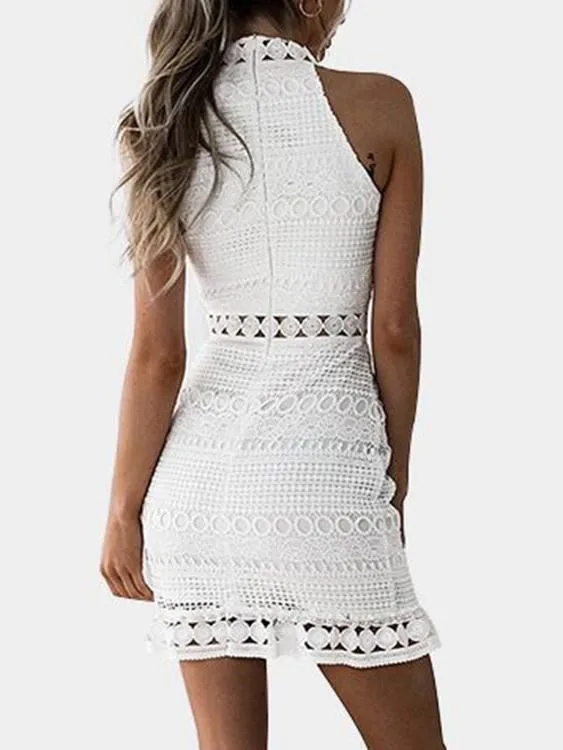 Wholesale Crew Neck Sleeveless Lace Zip Back Cut Out Sexy Dress