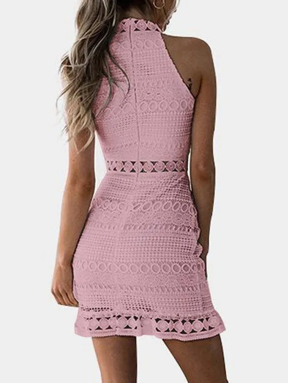 Wholesale Crew Neck Sleeveless Lace Zip Back Cut Out Sexy Dress