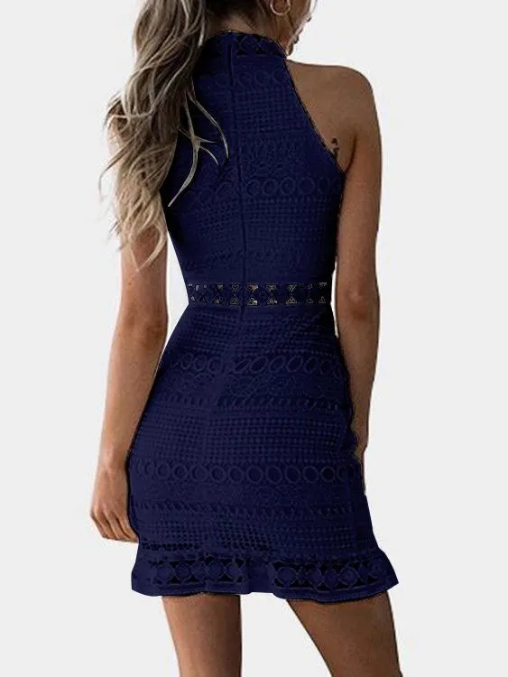 Wholesale Crew Neck Sleeveless Lace Zip Back Cut Out Sexy Dress