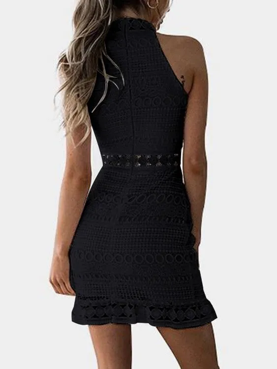 Wholesale Crew Neck Sleeveless Lace Zip Back Cut Out Sexy Dress