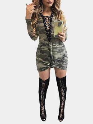 Wholesale Deep V Neck Long Sleeve Sexy Dress