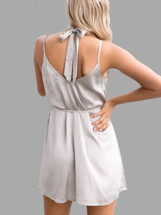 Wholesale Gray V-Neck Sleeveless Backless Spaghetti Strap Sexy Dress
